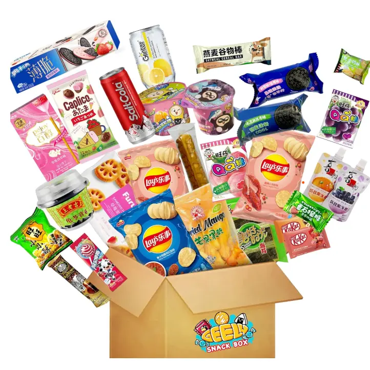 Geely 2lb Asian Snack Variety Box - Crispy Snacks, Cookies, Sweet Candy & Drinks Assorted Pack for Movie Nights & Gifting