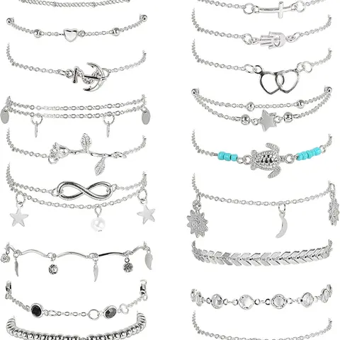 20pcs Ankle Bracelets for Women, Adjustable Silver Color Anklets, Women's Beach Anklet Set, Elegant Fashionable Accessories, Trendy Jewelry, Fashion Chic Accessories, Elegant Accessory