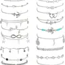20pcs Ankle Bracelets for Women, Adjustable Silver Color Anklets, Women's Beach Anklet Set, Elegant Fashionable Accessories, Trendy Jewelry, Fashion Chic Accessories, Elegant Accessory