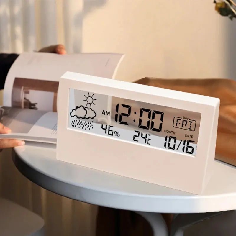 Modern Minimalist Transparent Rectangle Digital Alarm Clock - Type 1, Large Screen, Cute Calendar, Date Display, Mute Function, ABS Construction, Casual Home Decor for Students, Home Supplies, Business