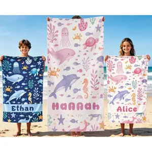 Personalized Family (Adult and Kid) Beach Towels, Custom Name, Pool Towels, Custom Beach Towels, Summer Essentials, Funny Beach Towel, Underwater Animal Designs, Gift for Family