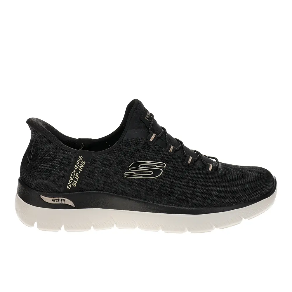 Skechers Womens Slip-Ins Arch Fit Summits Luxe Leopard Sneakers Shoes Casual - Black