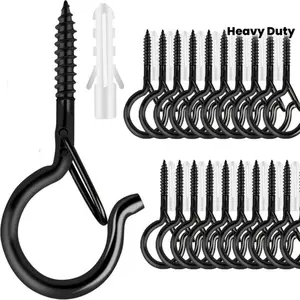 34pcs Heavy-Duty Q-Hanger Hooks with Safety Lock - Windproof Screw Hooks for Outdoor/Indoor - All-Weather Metal Construction, Black - Includes Wing Nut Driver - Ideal for Christmas Lights, Garden, Patio, Fence - Heavy Loads Secure Hanging, Outdoor Decor,