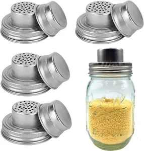 4 Pack Mason Jar Shaker Lids Stainless Steel with  Seals for Spices Dredge Flour Sugar Salt Peppers and Any REGULAR MOUTH Canning Lid