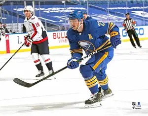 Sam Reinhart Buffalo Sabres Unsigned Blue Jersey Skating vs. Washington Capitals Photograph
