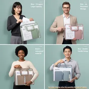 A4 Size Transparent File Folder 13 - Layer Waterproof Organizer Multi - Compartment Document Storage Bag 4 Colors Available