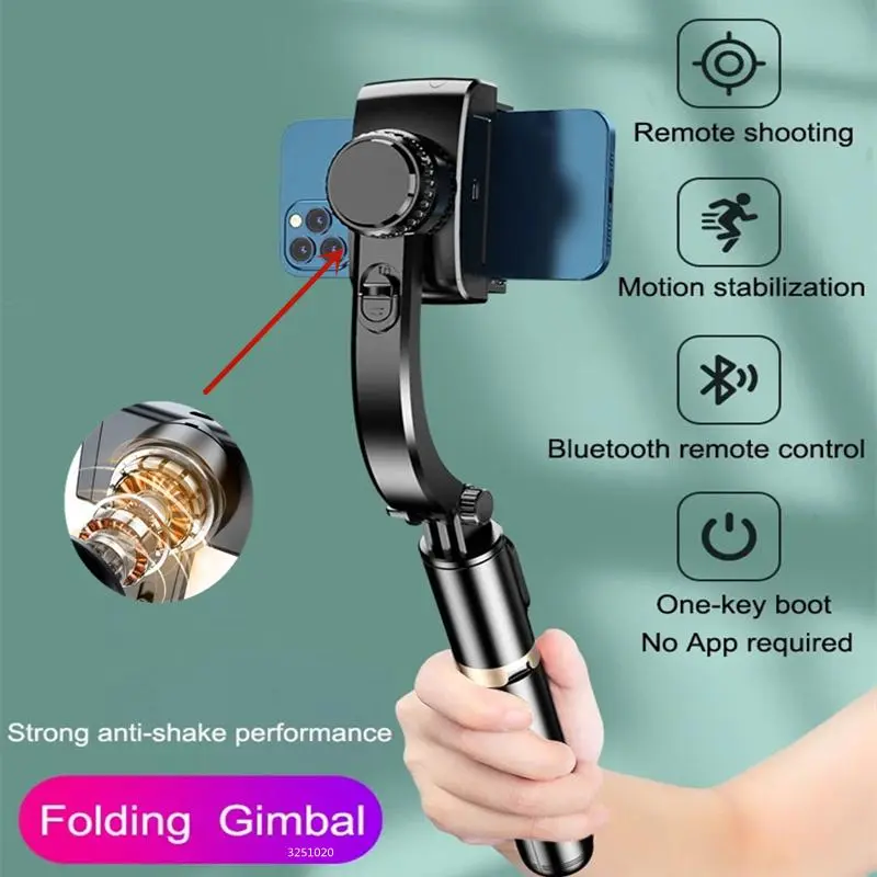 FGCLSY 2024 Aluminium 1-Axis Mobile Gimbal Stabilizer - Folding Alloy Selfie Stick with Wireless Bluetooth Remote, Tripod Monopod for iOS/Android Phones, Vlogging Gear for Shooting Large Movies (Cable Included) [Gimbal Selfie Accessories], One-Axis