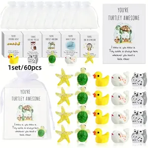 Employee Appreciation Gift Set, 60 Pieces Animal Figurines Cards Bags, Fun Resin Duck Star Whale Turtle Owl Office Pocket Gifts, Encouragement Gift