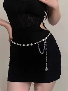 Elegant Silver Color Waist Chain for Women, Adjustable Waist Chain, Casual Fashion Accessory with Rhinestone Design, Perfect for All Seasons Wear