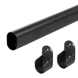 Closet rod, Oval Closet Rod for Hanging Clothes 18 to 63 Inch Adjustable Closet Rods 1 inch Diameter With End Supports White Poles Bar Closet Rod Expandable for Wardrobes(Black)