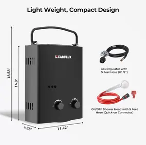 CAMPLUX Portable Tankless Water Heater - 5L, 1.32 GPM, 34,000 BTU Water Warmer for Camping, RV Outdoor Use