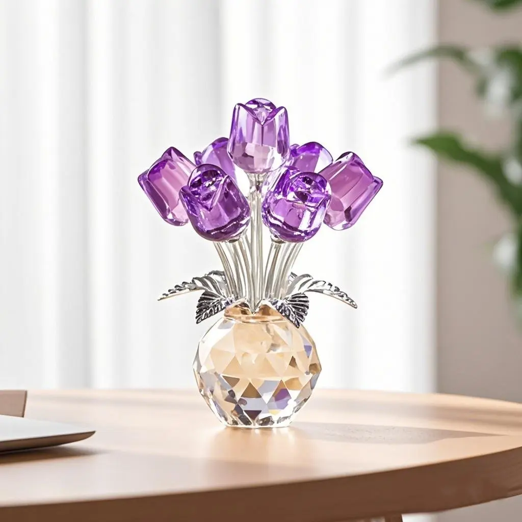 Luxurious Crystal Flower Home Decor, Anime Theme Glass Statue for Festivals, Ideal Gift for Christmas and Halloween, Crystal Rose Ornament, Crystal Decorative Ornaments