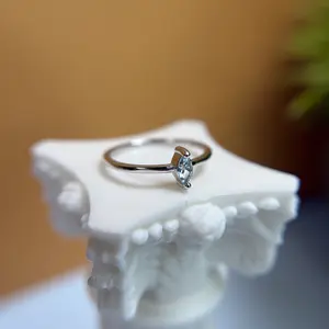 925 Sterling Silver Marquise CZ Solitaire Ring – Minimalist Stacking Band