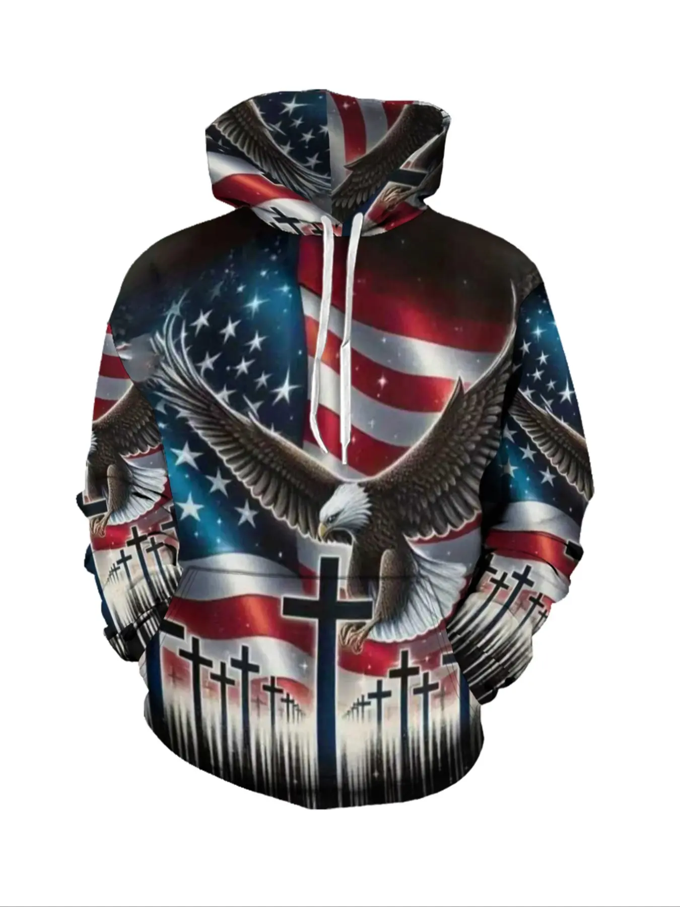 Men's Patriotic Pullover Hoodie with 3D Print Graphic American Flag & Eagle Design, Casual Loose Fit, Long Sleeve, Kangaroo Pocket, Plush Fabric, Spring&fall Wear, Casual Graphic Streetwear