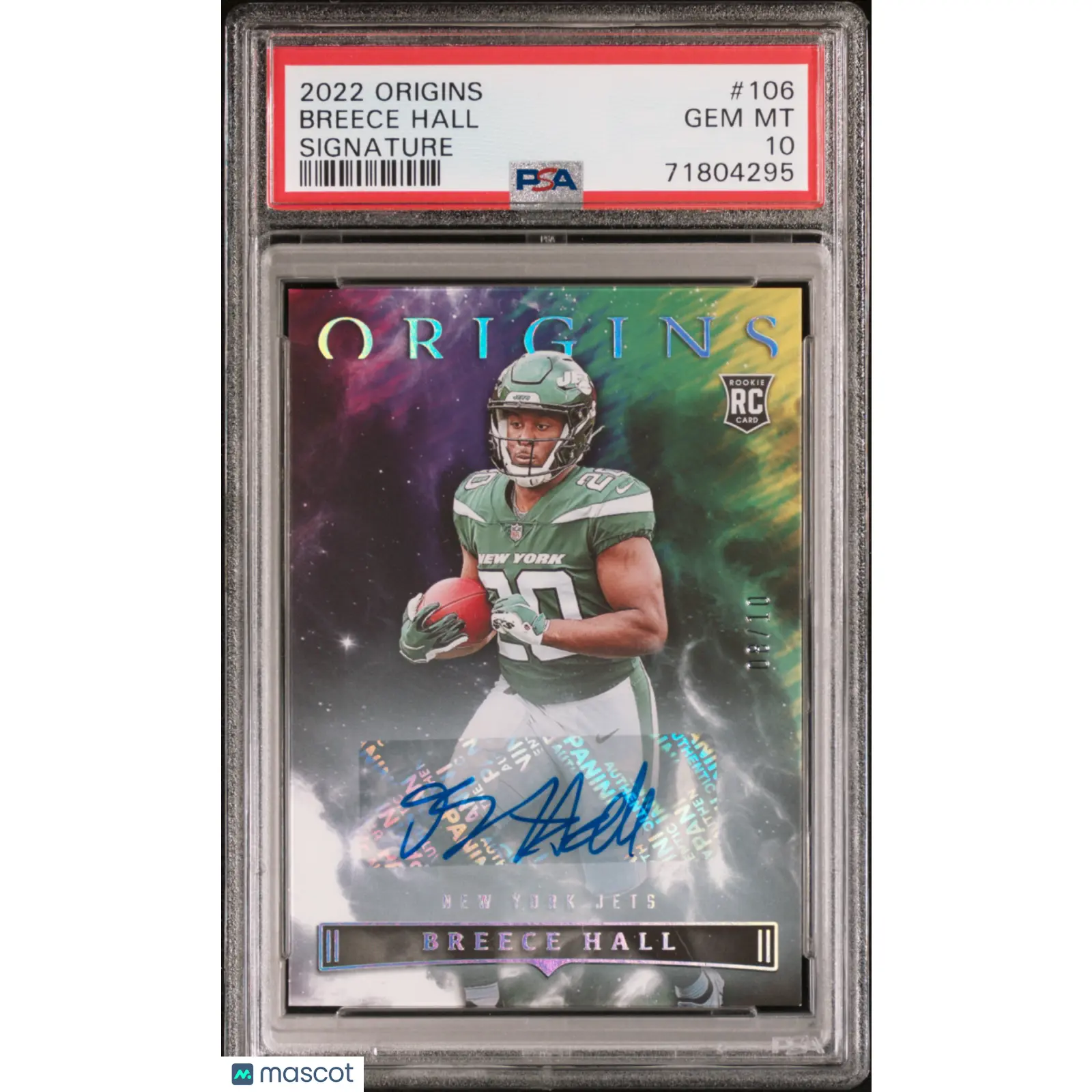 2022 Panini Origins Breece Hall Signature 08/10 Rookie #106 PSA 10 GEM MINT Jets