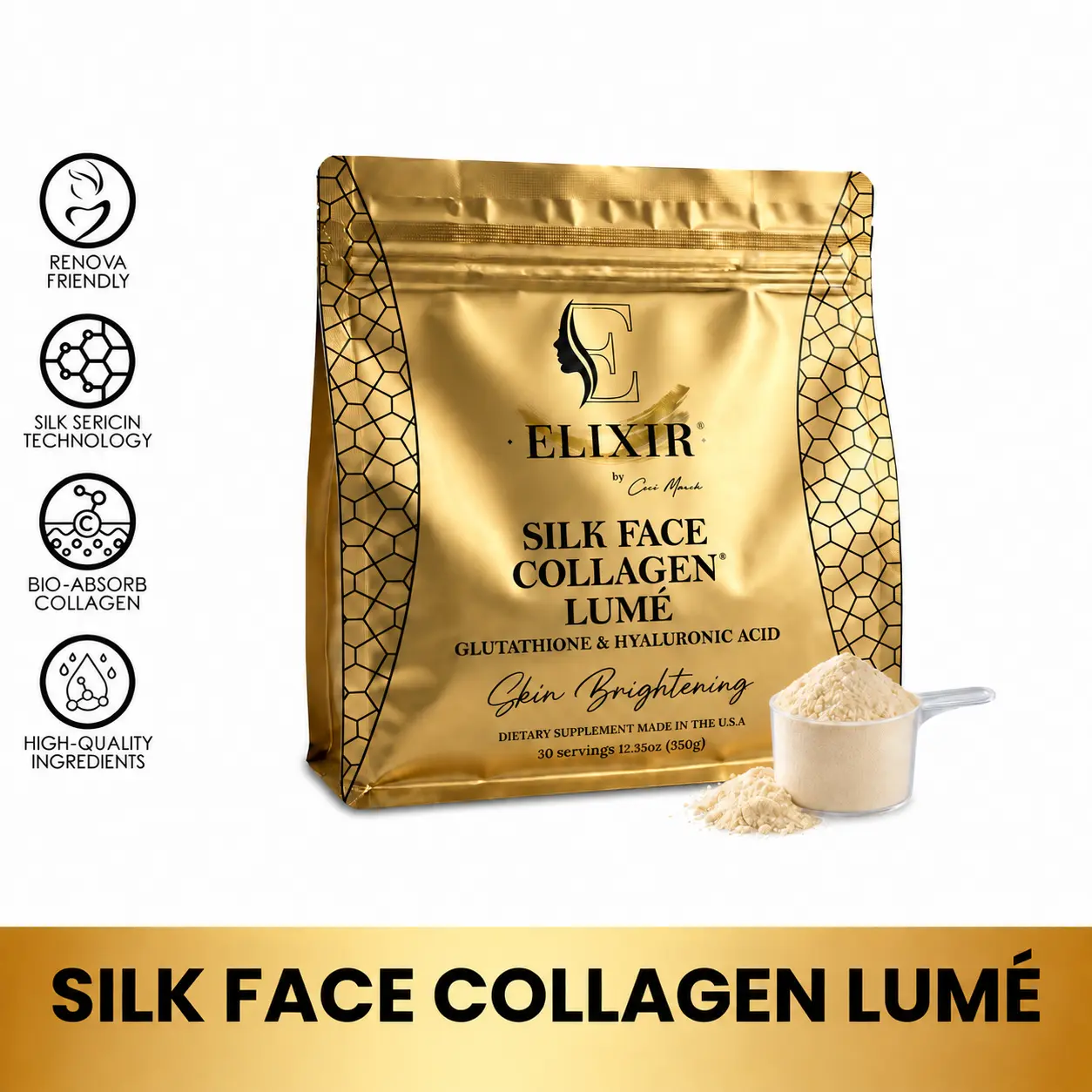 Silk Face Collagen Lumé by Cocó March – Collagen, Glutathione, Hyaluronic Acid – 20g Protein per Serving – 12.35 oz (350g)