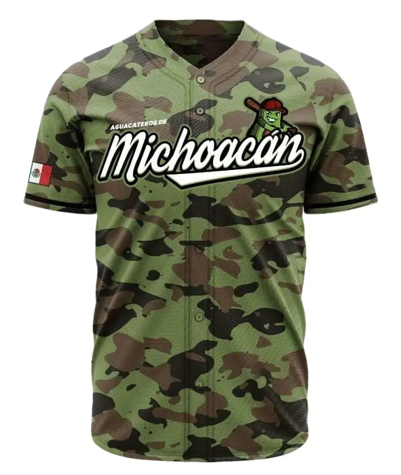 Michoacán Green Camo Mexico Baseball Jersey, Aztec Pattern Jersey, Mexican Flag Baseball Shirt, Hispanic Heritage Apparel, Button Down Jersey sohochic