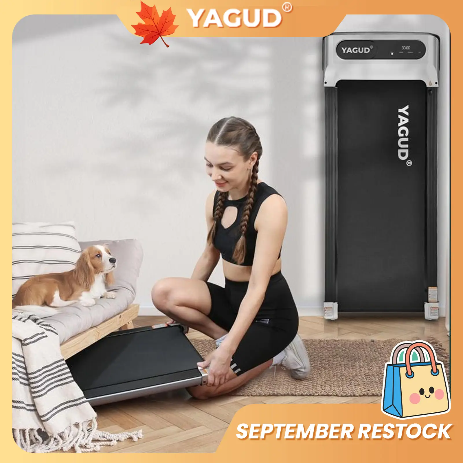 【SeptemberRestock】Yagud Walking Pad with Wheels,Remote Control, LED Display, Portable Under Desk Treadmill for Small Spaces, Home/Office Exercise Equi