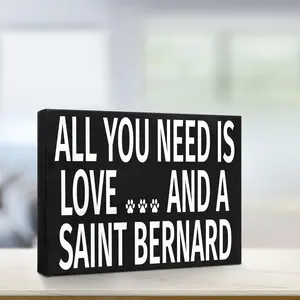 JennyGems Saint Bernard Gifts, All You Need Is Love and a Saint Bernard Wooden Sign, St Bernard Dog Mom, Shelf Decor and Wall Hanging, Made in USA