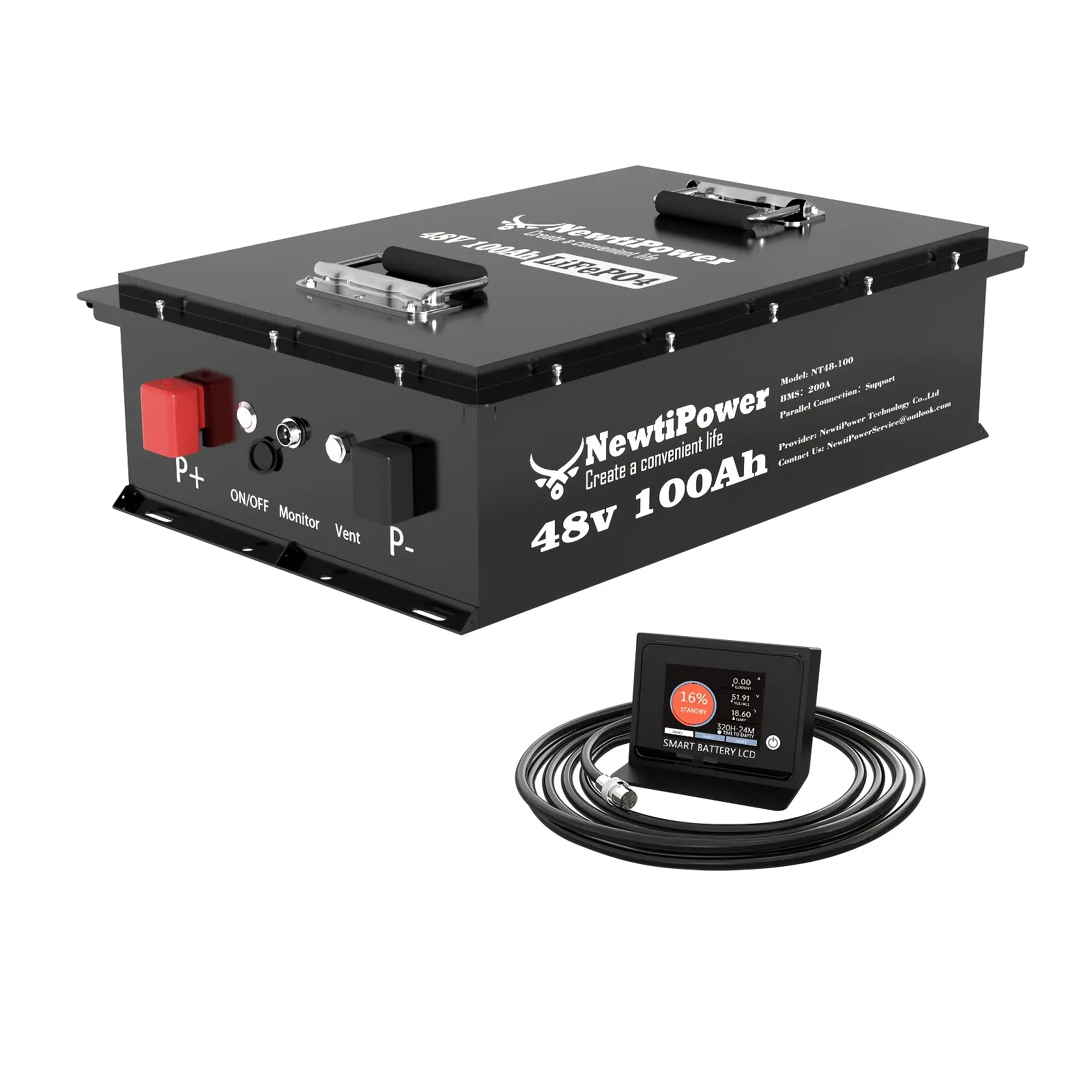 Upgraded Version! Newtipower 48V 100Ah/36V 100Ah Golf Cart Battery with Charger, Built-In 200A BMS with Touch Monitor, Peak Current 600A, Perfect for Golf Carts RV