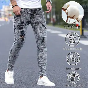 Men's Tie Dye Printed Cotton Jeans, Breathable Skin-Friendly Denim Pants