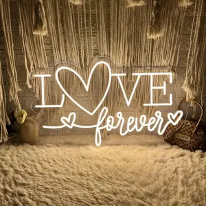 Love Forever Heart Neon Sign, Wedding Party LED Neon Light Valentine's Day Wedding Backdrop Decor Gift For Lover Valentine's Day Gift, LED Romantic Light, Couple Space Accent-Warm White-16.5"