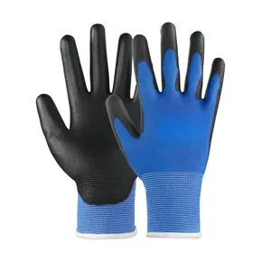 Safety Work Gloves PU Coated 12 Pairs Blue Seamless Knitted Gloves Polyurethane Coated Palm and Finger Smooth Grip Suitable for Men and Women General Work Use (Small Size)