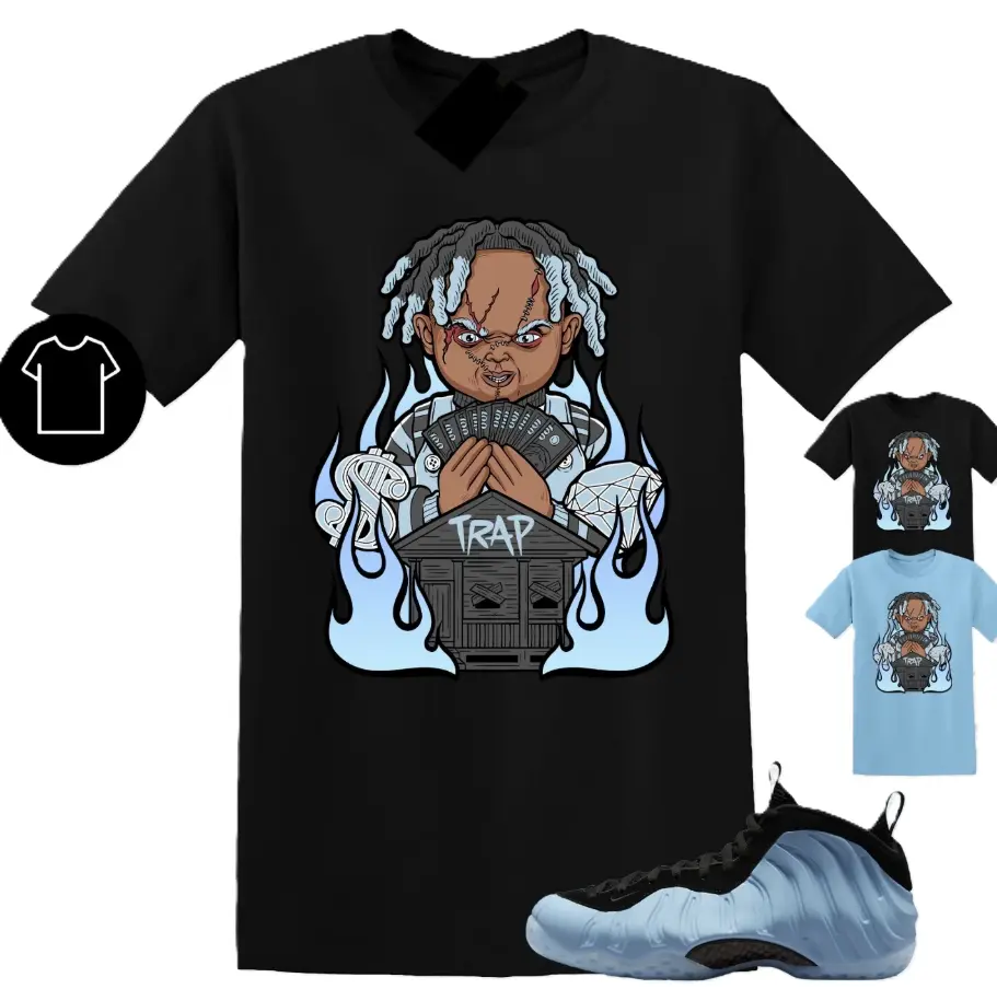Trap Unisex Graphic T-Shirts To Match Sneakers Foamposite One Psychic Blue, Foamposite One Psychic Blue Outfit, Trendy Summer Sun Tees, Top Shirt