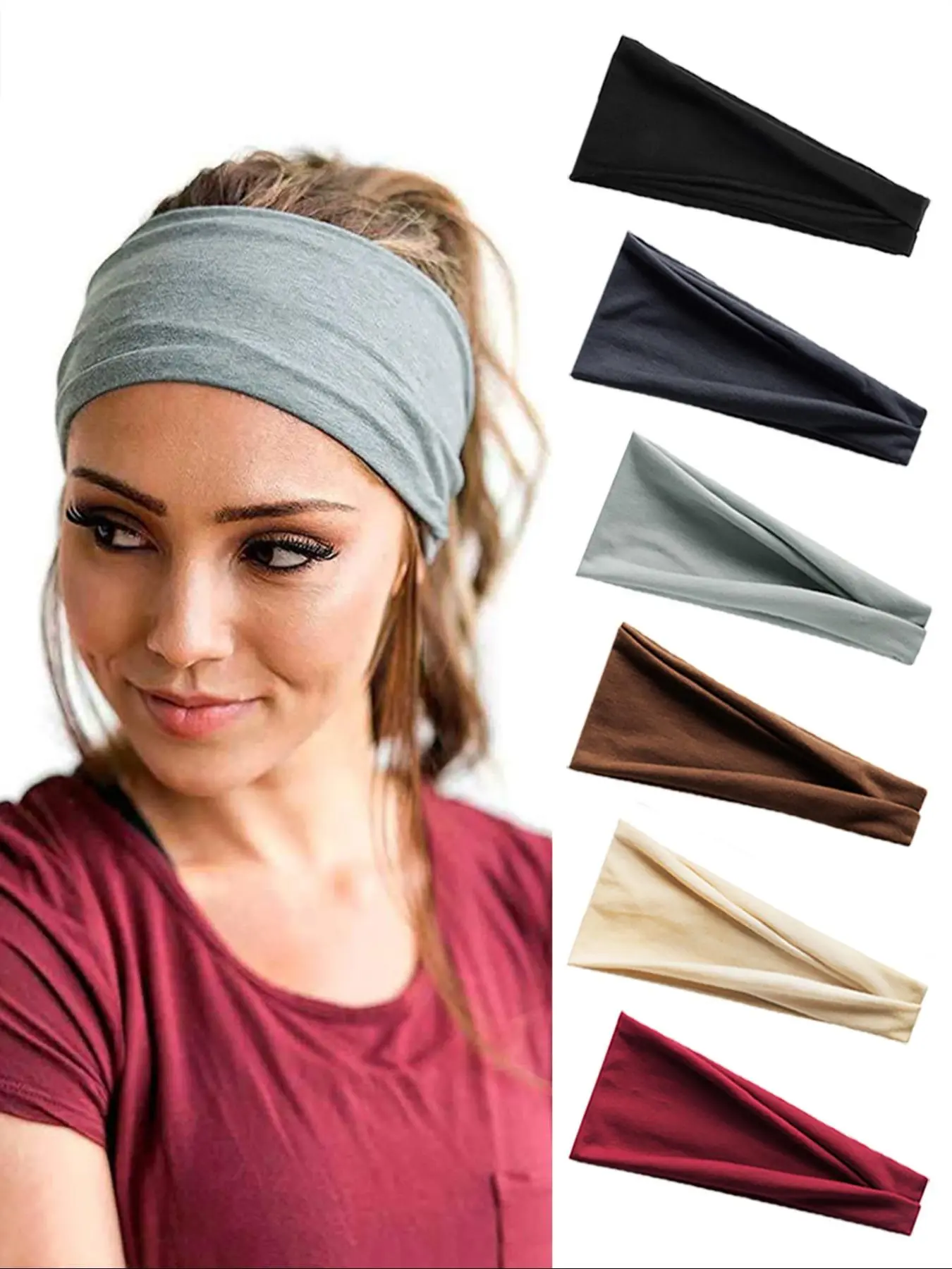 6pcs Solid Color Hair Band, Sweat Absorbing Elastic Hair Band for Men & Women, Sporty Headband for Running, Fitness, Workout Headband, Sweat Wicking Headband, Sports Headbands, Sweatband Headband