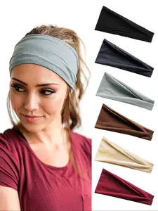 6pcs Solid Color Hair Band, Sweat Absorbing Elastic Hair Band for Men & Women, Sporty Headband for Running, Fitness, Workout Headband, Sweat Wicking Headband