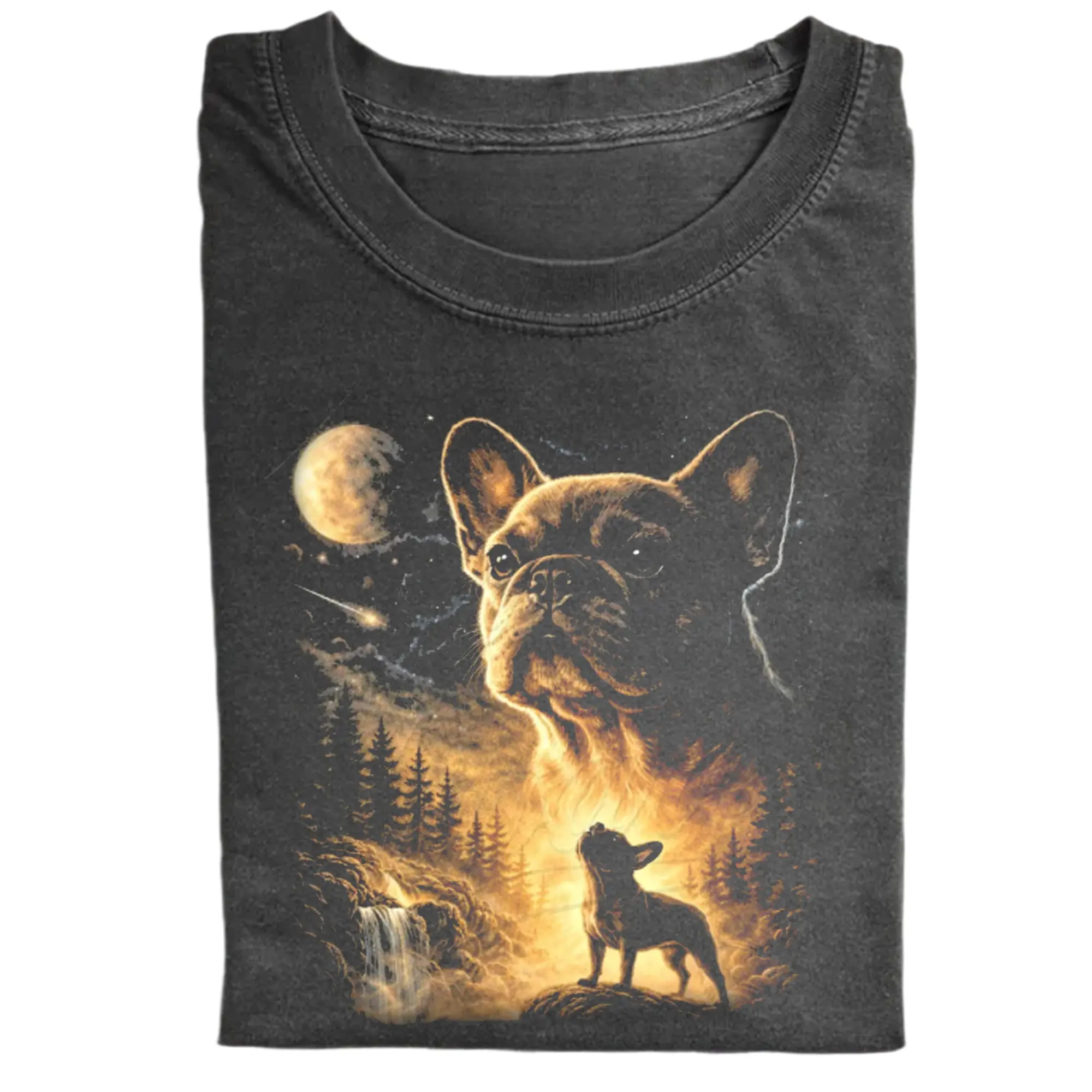French Bulldog Howling To The Moon T-Shirt, Vintage Graphic Dog Lover Shirt Apparel Gift For Men & Women, Crew Neck Tee