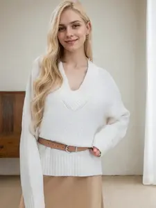 RED MARINE Women's Basic Deep V-Neck Sweater - Essential Knitwear for Every Wardrobe, Comfortable & Stylish Long Sleeve Casual Womenswear