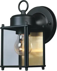 Preston Outdoor Light Fixture, 8 Inch, Exterior Wall Mount Lantern Sconce, Clear Glass Porch Lights for Front Door, Patio, and House Garage, Black, 1161-BK