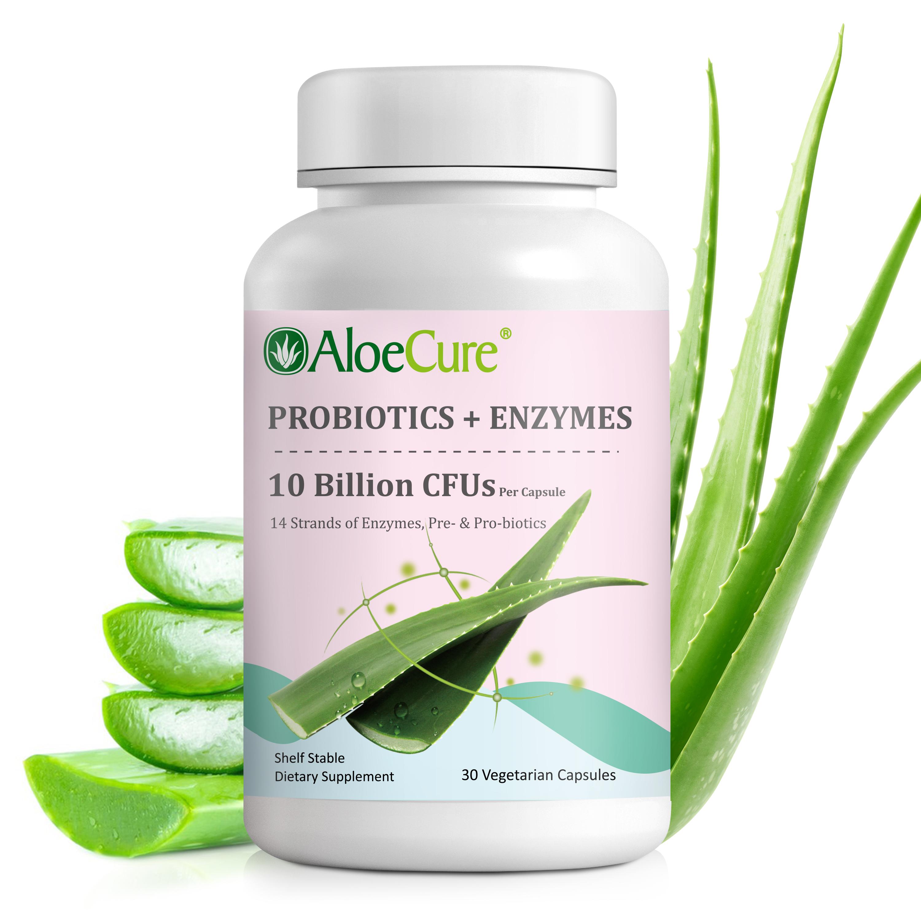 AloeCure Prebiotic Probiotic & Enzymes for Women's Health Featuring Organic Aloe Vera for Full-Spectrum Support, 30 Cap