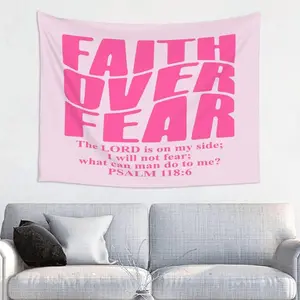 1 piece of fashionable light pink wall art "Faith Overcomes Fear" Decorative tapestry suitable for aesthetic school wall hangings, home decor, teenage girl room decor, living room, and college dormitory