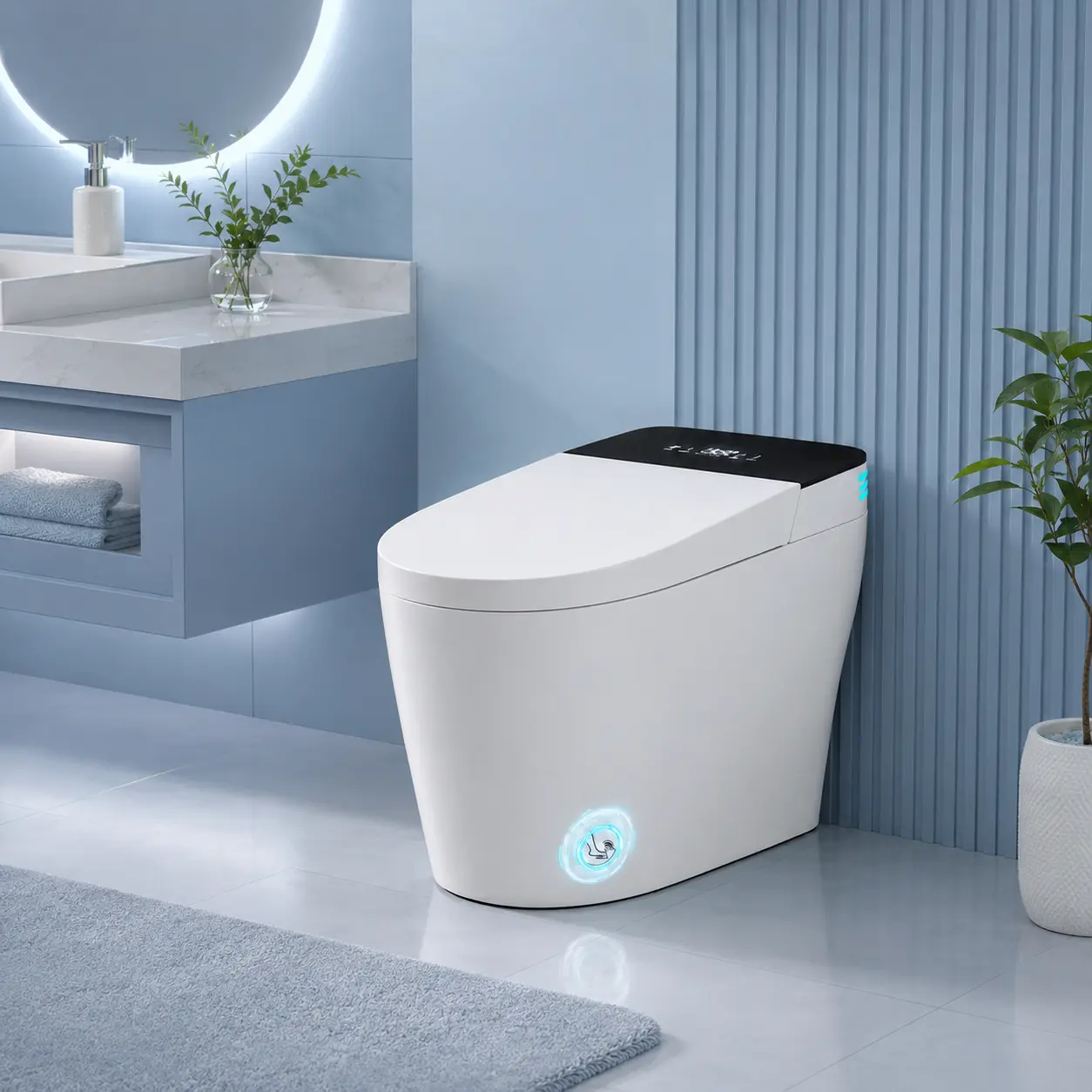 Smart Bidet Toilet with Auto Flush, Heated Seat and Warm Air Dryer, Foot Sensor Auto-Open Lid, Self-Cleaning Nozzle, 12-Inch Rough-In, Hands-Free Comfort for Home Bathrooms, Families and Seniors