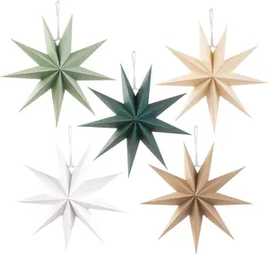 Sage Green 9-Pointed 12 Inch Paper Star Lanterns Christmas Hanging Lamp Paper Decorations Shade Wedding Birthday Christmas Home Party Decorations