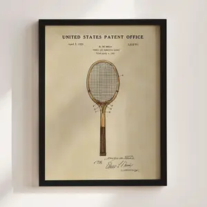 Vintage Tennis Racket Patent Style Print, Classic Tennis Wall Art, Retro Sports Illustration Decor, Tennis Lover Gift for Home Office