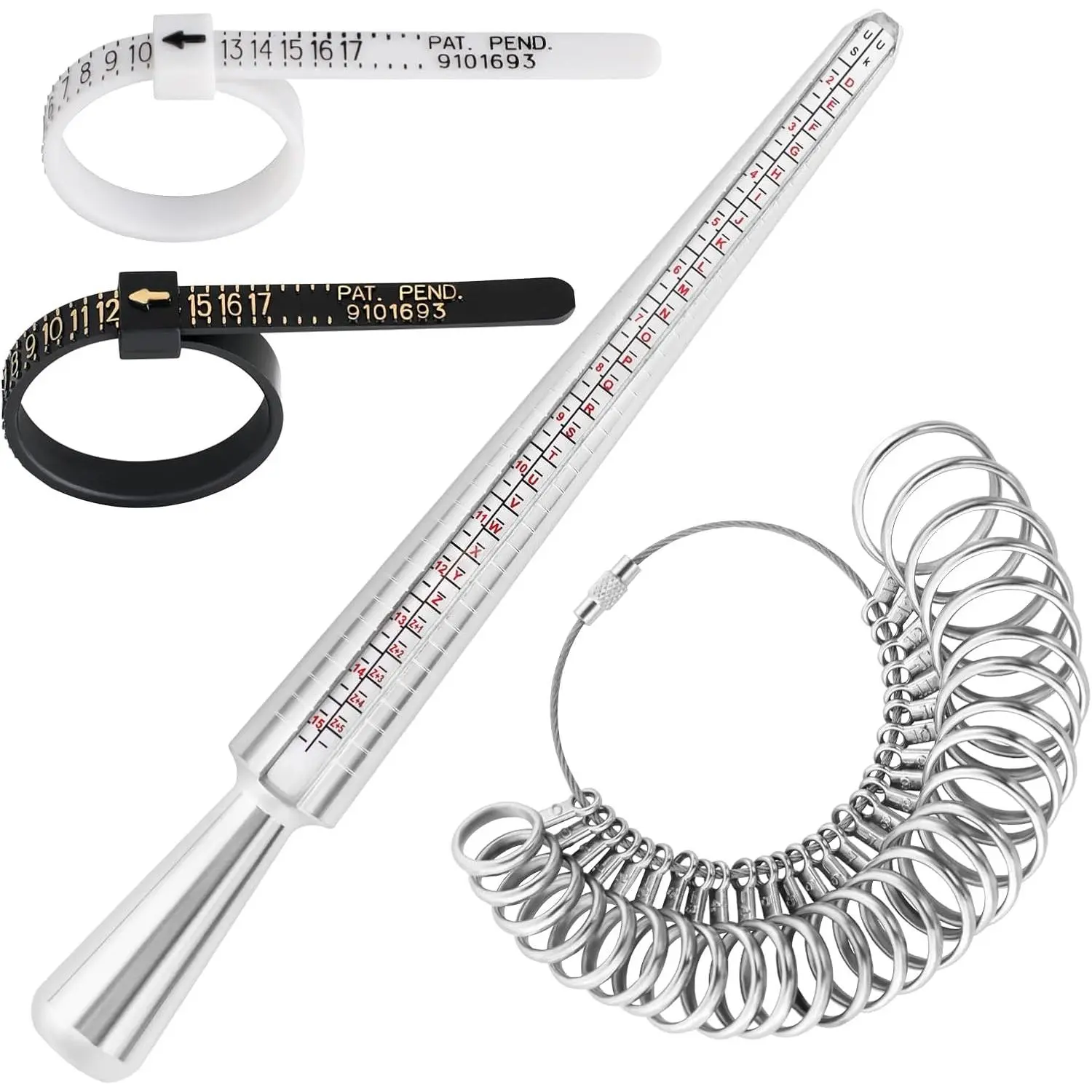Ring Sizer Measuring Tool Set, Ring Size Measurement Making Kit,Ring Sizer Guage, Jewelry Ring Mandrel and 2 Finger Sizing Belt, Mens Womens Finger Gauge,US Ring Sizing Kit