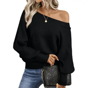 LILLUSORY Women One Shoulder Sweater Fall Fashion Long Batwing Sleeve Knit Pullover Cute Tops Trendy Outfits