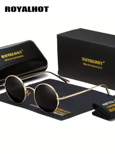 Simple Sunglasses for Everyday Use, Summer Round Frame Fashion Sunglasses, New Fashion Travel Accessories, Lightweight and Durable for Outdoor Sun Protection Glasses for Daily Use with Box, Party Prop