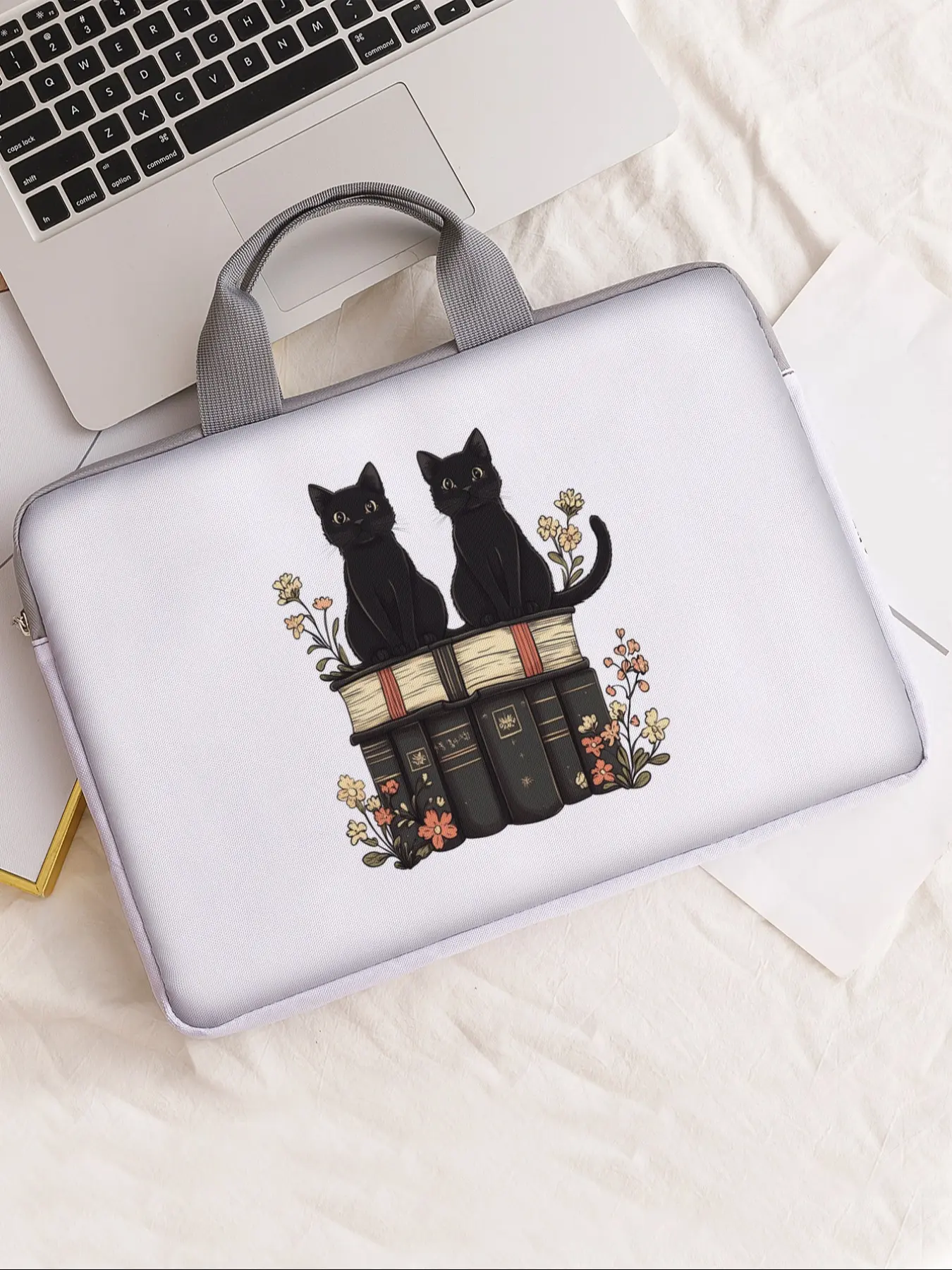 Cat Pattern Notebook Bag, Soft Laptop Sleeve, Tablet Case, Zipper Storage Pouch, Casual Style, All Seasons, Fits Notebooks and Laptops