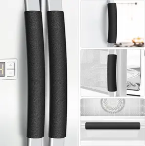 Refrigerator Handle Covers, 5 count, Leather Kitchen Appliance Handle Covers Keep Your Fridge Microwave Oven Stove Dishwasher Clean, Save Your Time, Trimmable and One Size Fits  (Black)