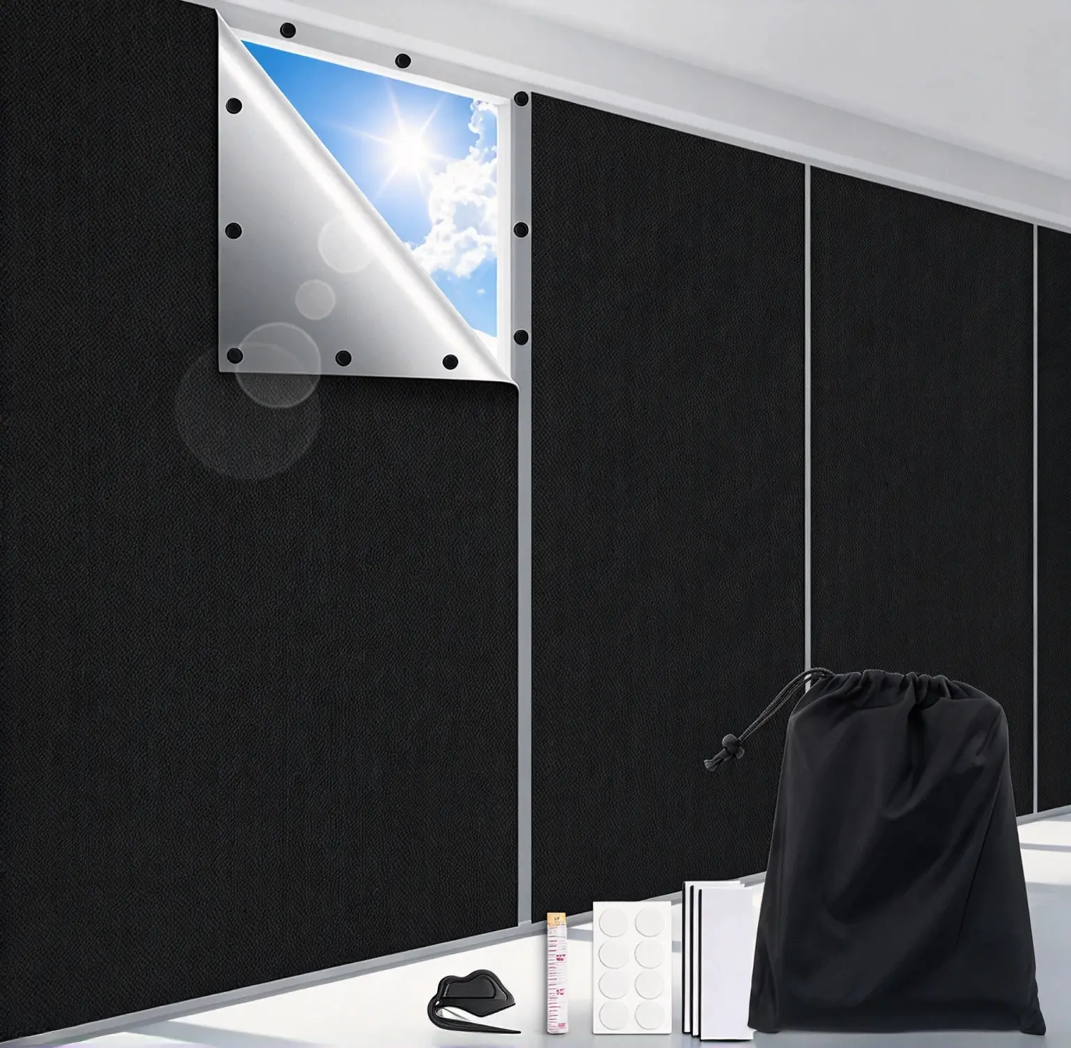 Blackout Curtain, Blackout Bedroom Curtains, 1-Piece Magic Tape Easy-Install Blackout Window Cover for Bedroom, Living Room, RV，Projector，Kitchen and Other Rooms, Also Suitable for Party Decor