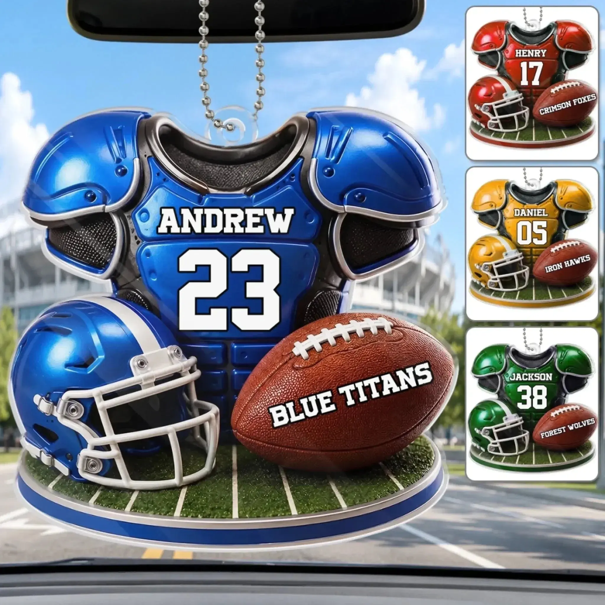 Personalized Football Player Name and Number Car Hanging Ornament Team Gift