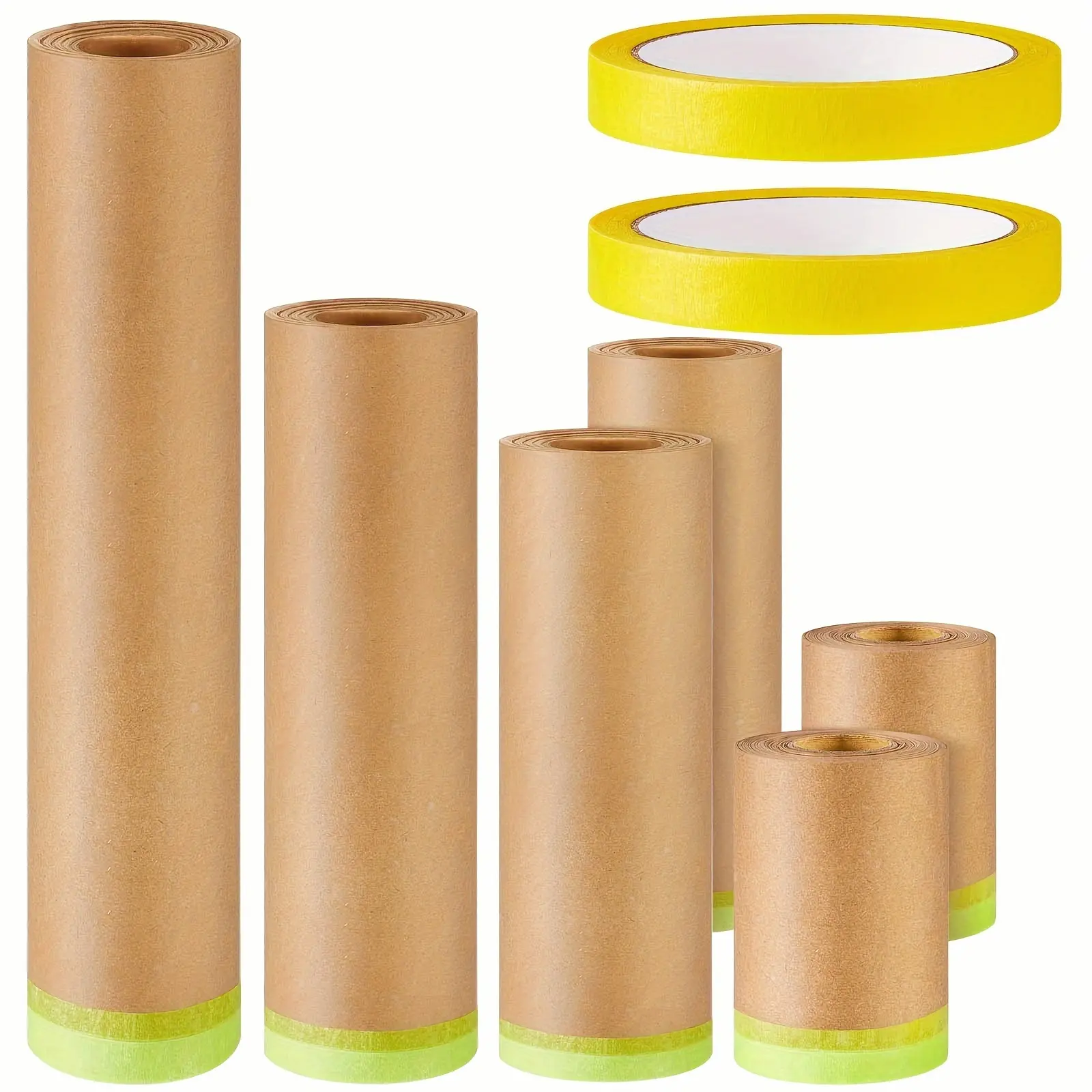8 Rolls Masking Tape Sets Includes 6 Assorted Sizes Paint Masking Paper And 2 Vehicles Auto Body Paint Tape Yellow Adhesive Painter Tape Automotive Tape for , Furniture, Floor