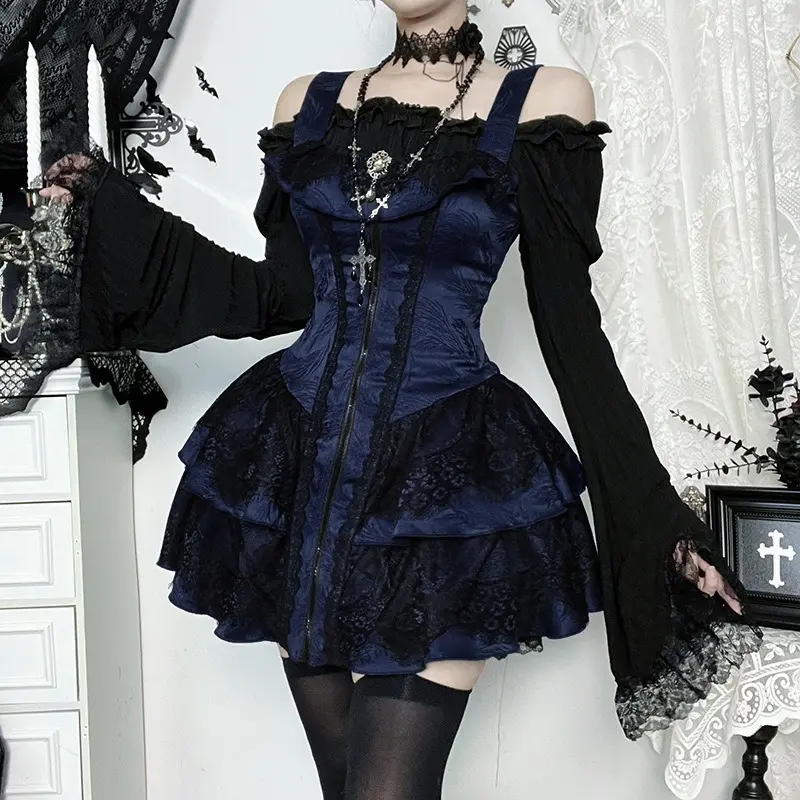 Dark Retro Lace Corset Top Jacquard Pattern Sleeveless Victorian Style Bustier