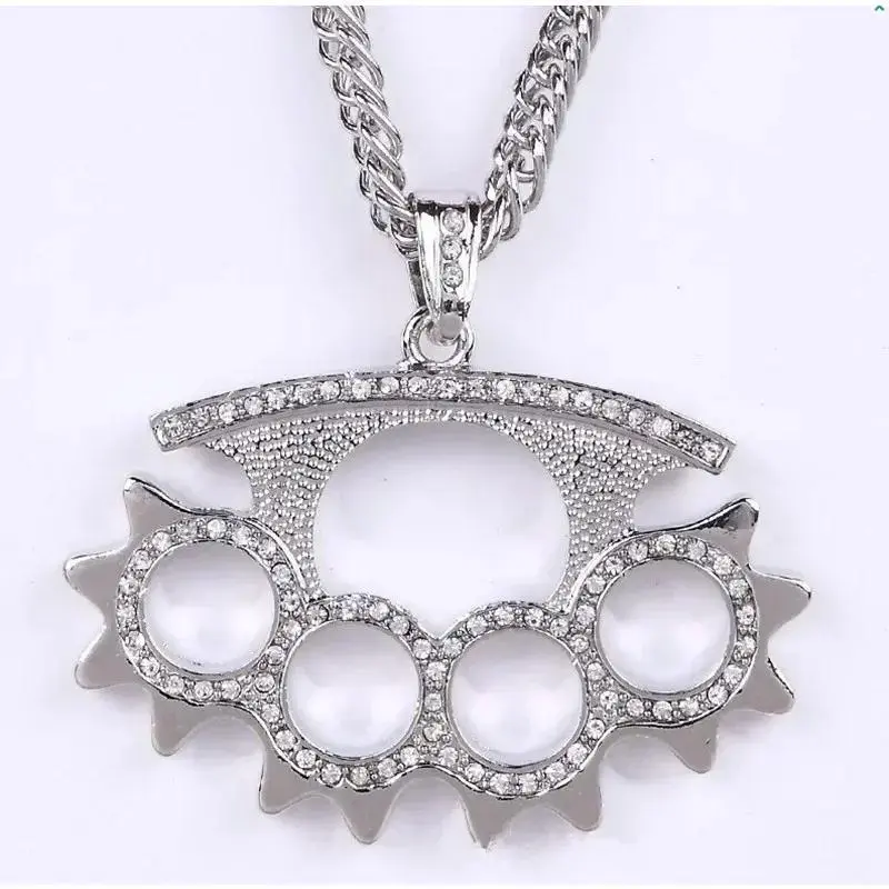 Punch Tiger pendant - Glittering ice crystal zircon necklace - Men's hip-hop rock jewelry