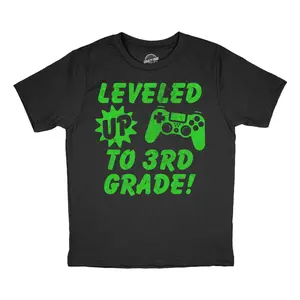 Youth Funny T Shirts Leveled Up to 3rd Grade Sarcastic Video Game Graphic Novelty Graduation Tee for Kids Funny T Shirts Funny Gamer Short Sleeve Novelty Tees for Kids Black -
