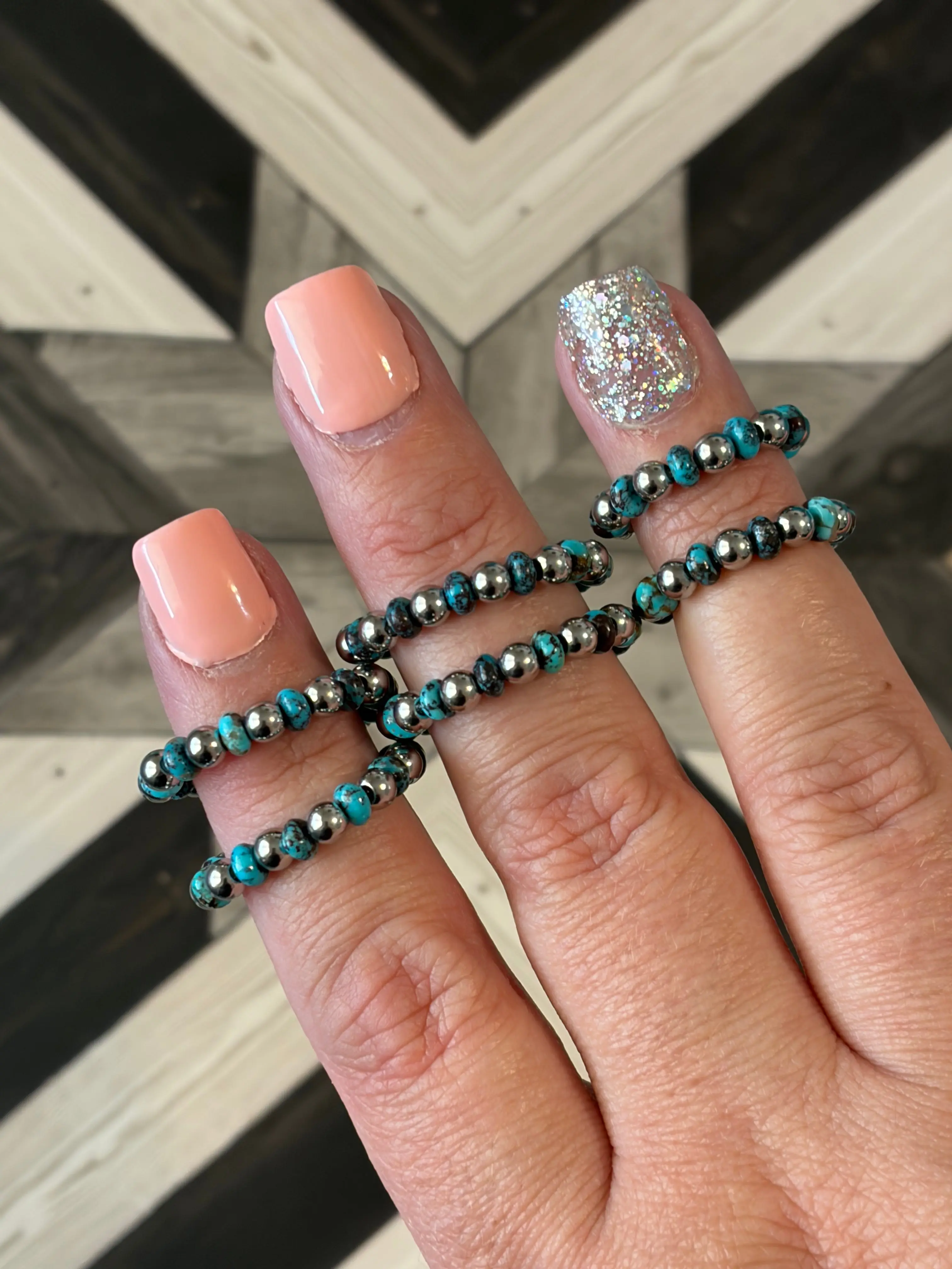 Desert Steel & AZ Turquoise Stretch Rings